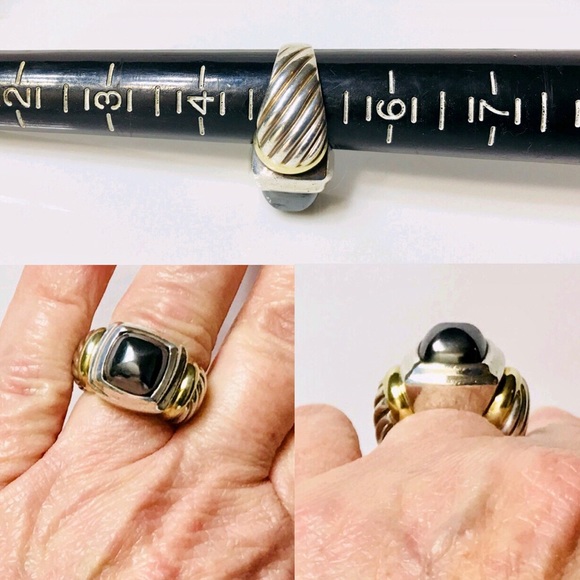 David Yurman Sterling & 14k Gold Hematite Ring - Picture 5 of 7
